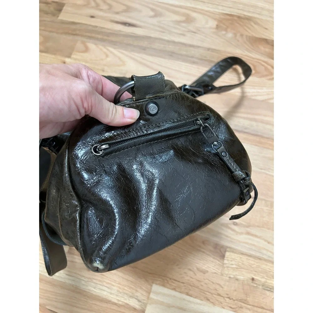 Y2K Francesco Biasia Distressed Leather Satchel Bag Olive Green Grunge